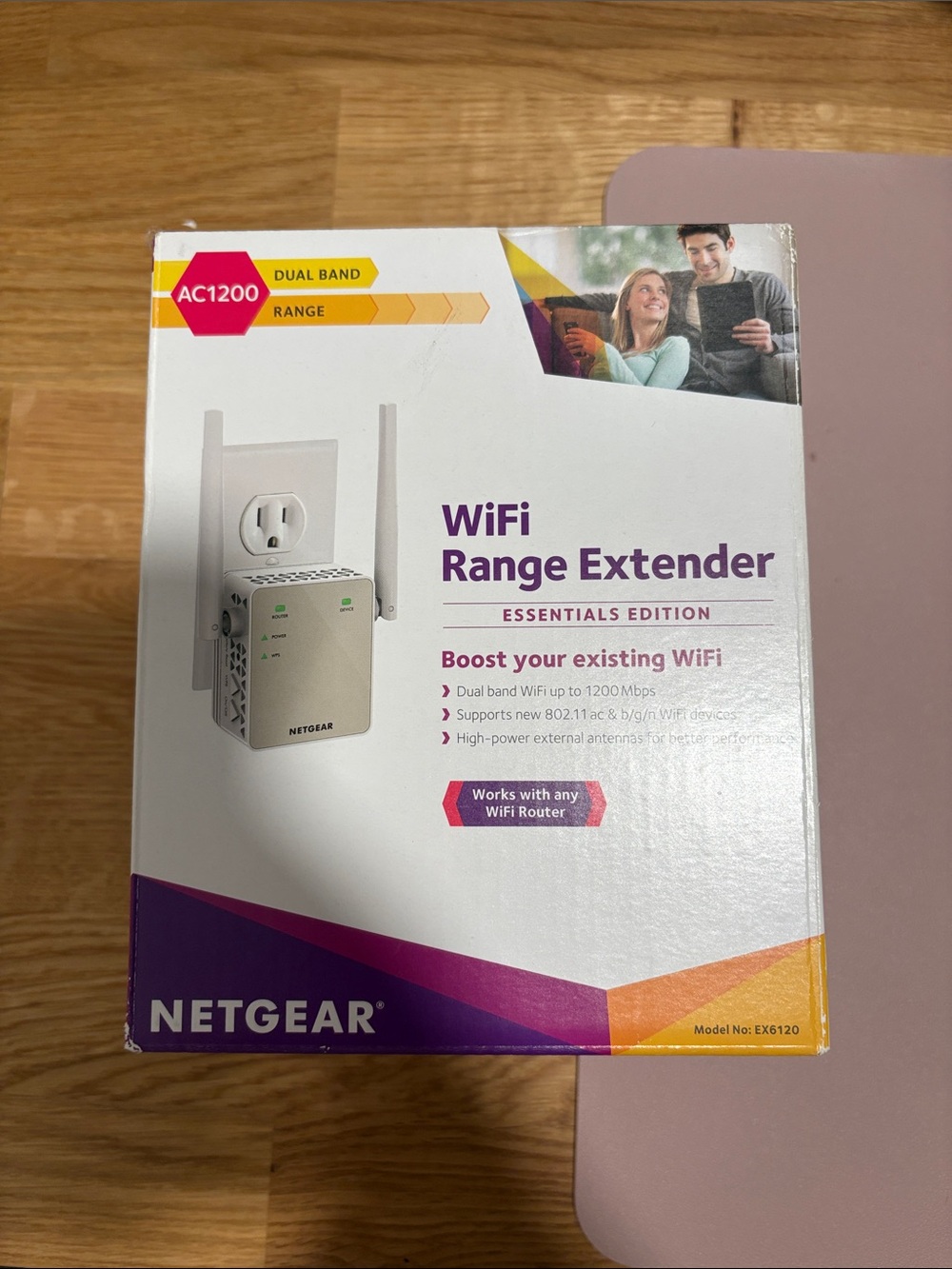 netgear WiFi Range Extender - White with Purple and Yellow Accent